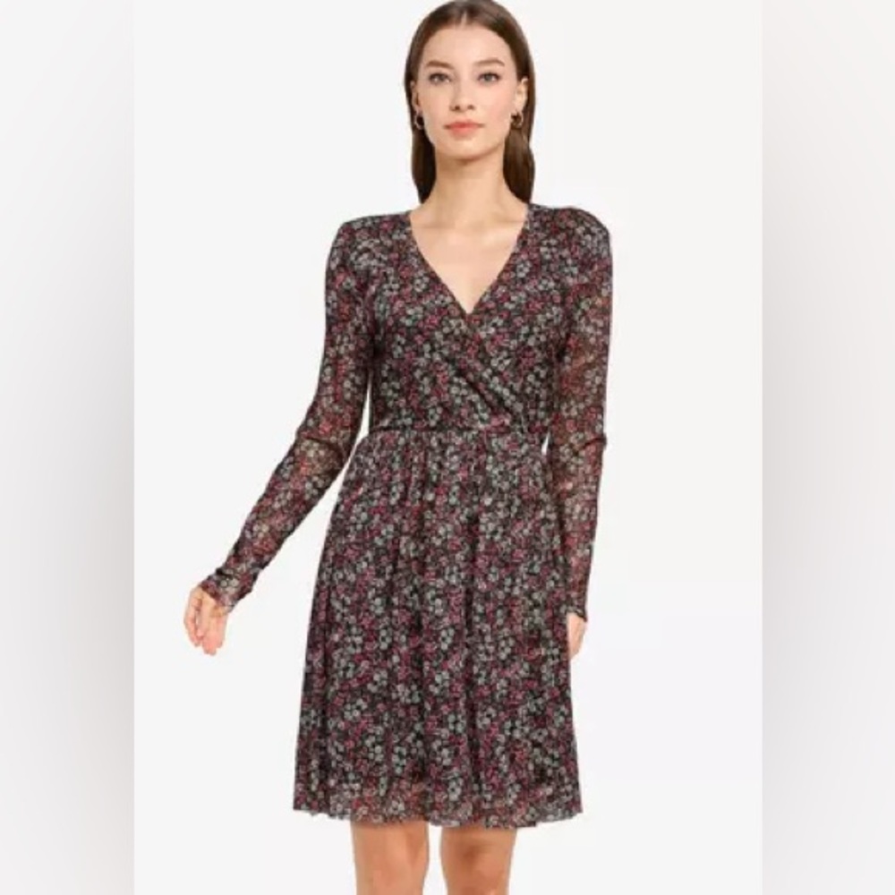 Noisy May Lesly Long Sleeve Mesh Short Dress- SMALL